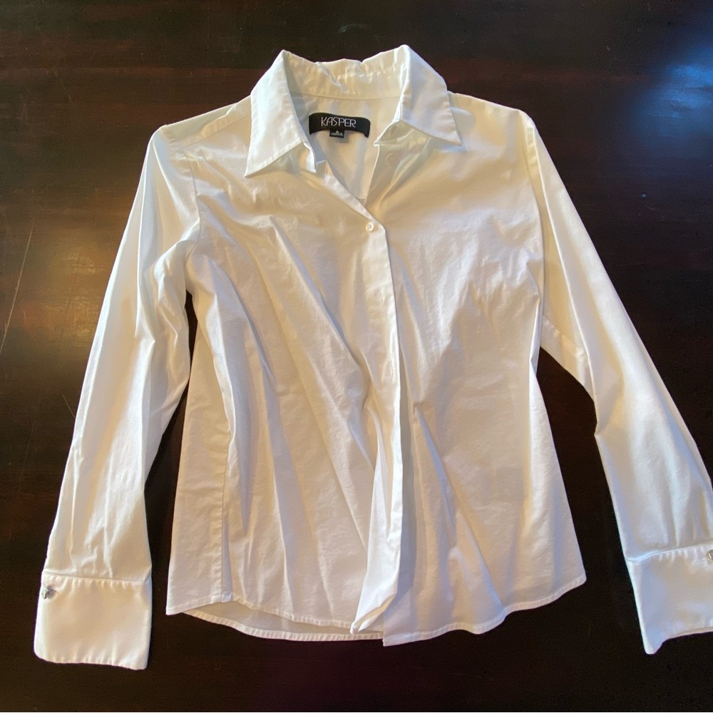 Kasper Classic White Collared Shirt, size 8